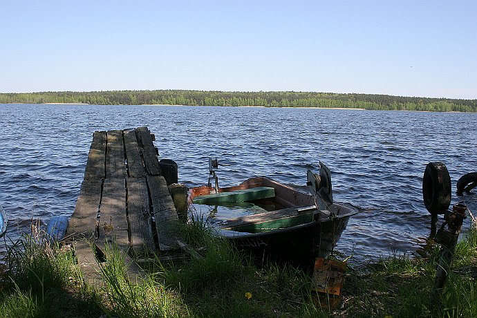 stary pomost  nad Zalewem Koronowskim : zalew koronowski, łódka, pomost